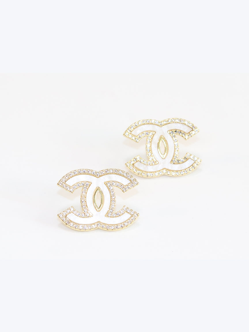 Double C White MOP CZ border earrings