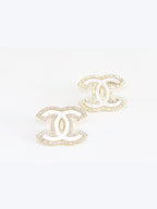 Double C White MOP CZ border earrings