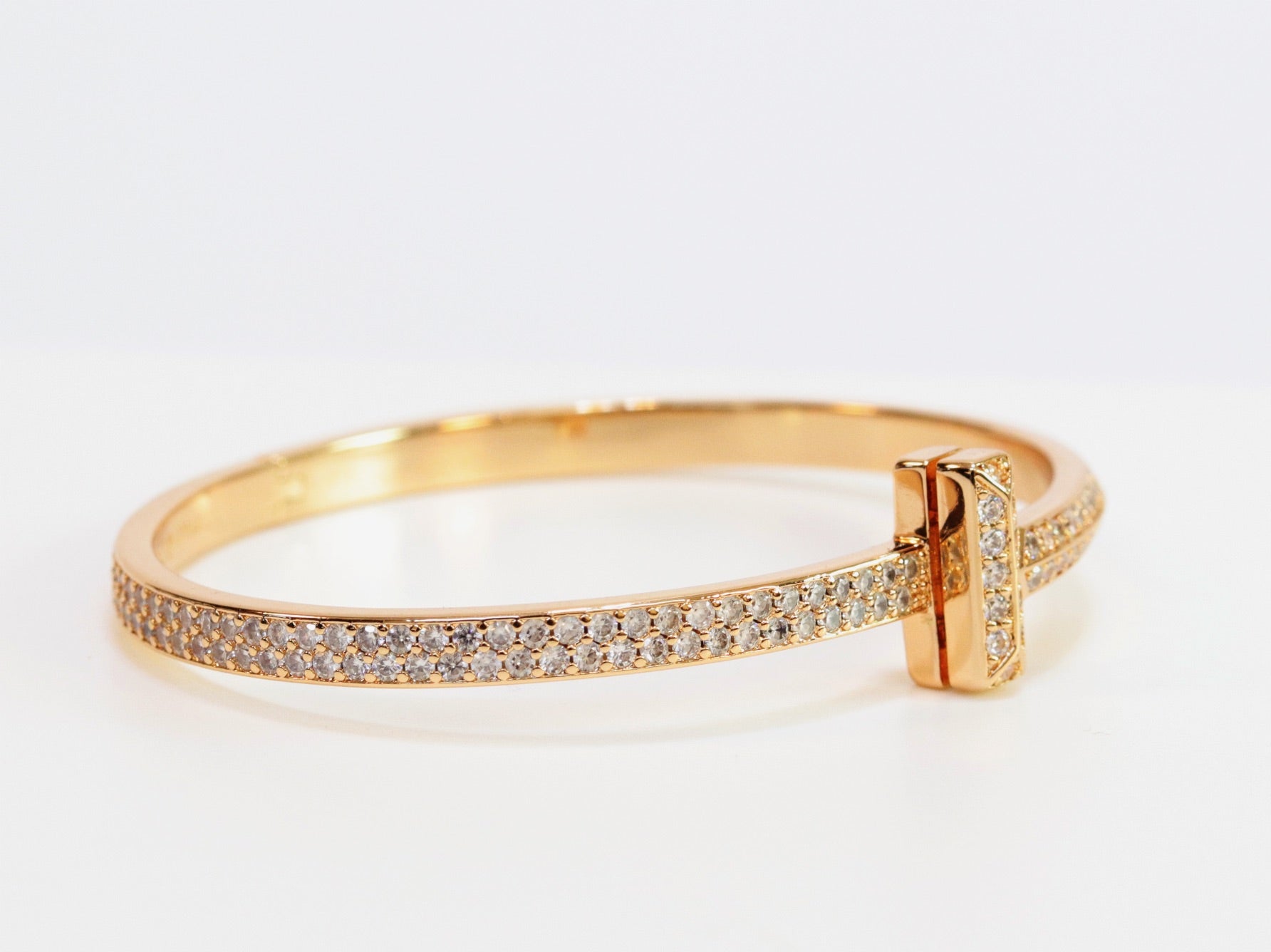 Alphabet T bracelet with full CZ in gold finish