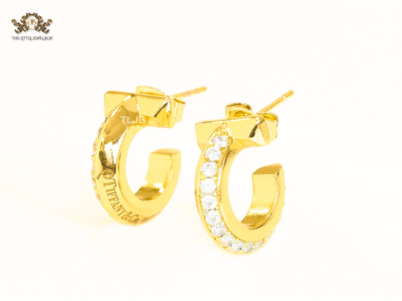 Alphabet T  gold hoops with cz