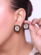 Double C Black enamel CZ square studs