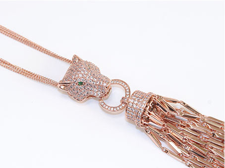 Rose gold panther face sleek tassel pendant
