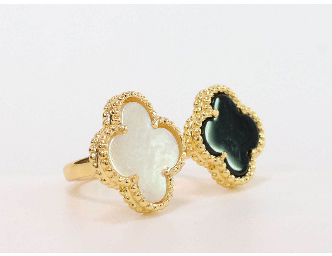 Double WHITE & BLACK malachite ring