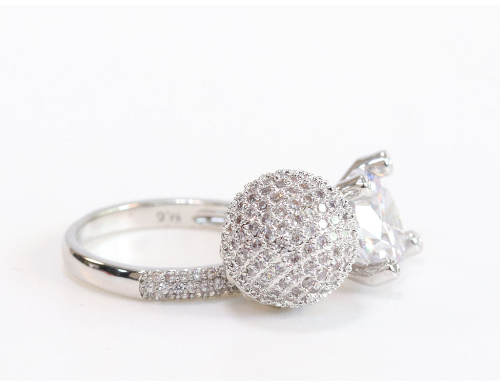 Silver plated double Cz bomber ring