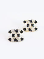 Double C Black Enamel CZ earrings