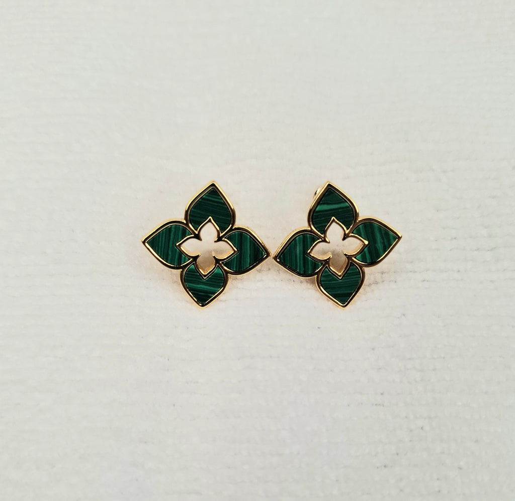Alphabet RC Gold Plated green Clover Plain Stud Earring