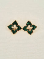 Alphabet RC Gold Plated green Clover Plain Stud Earring