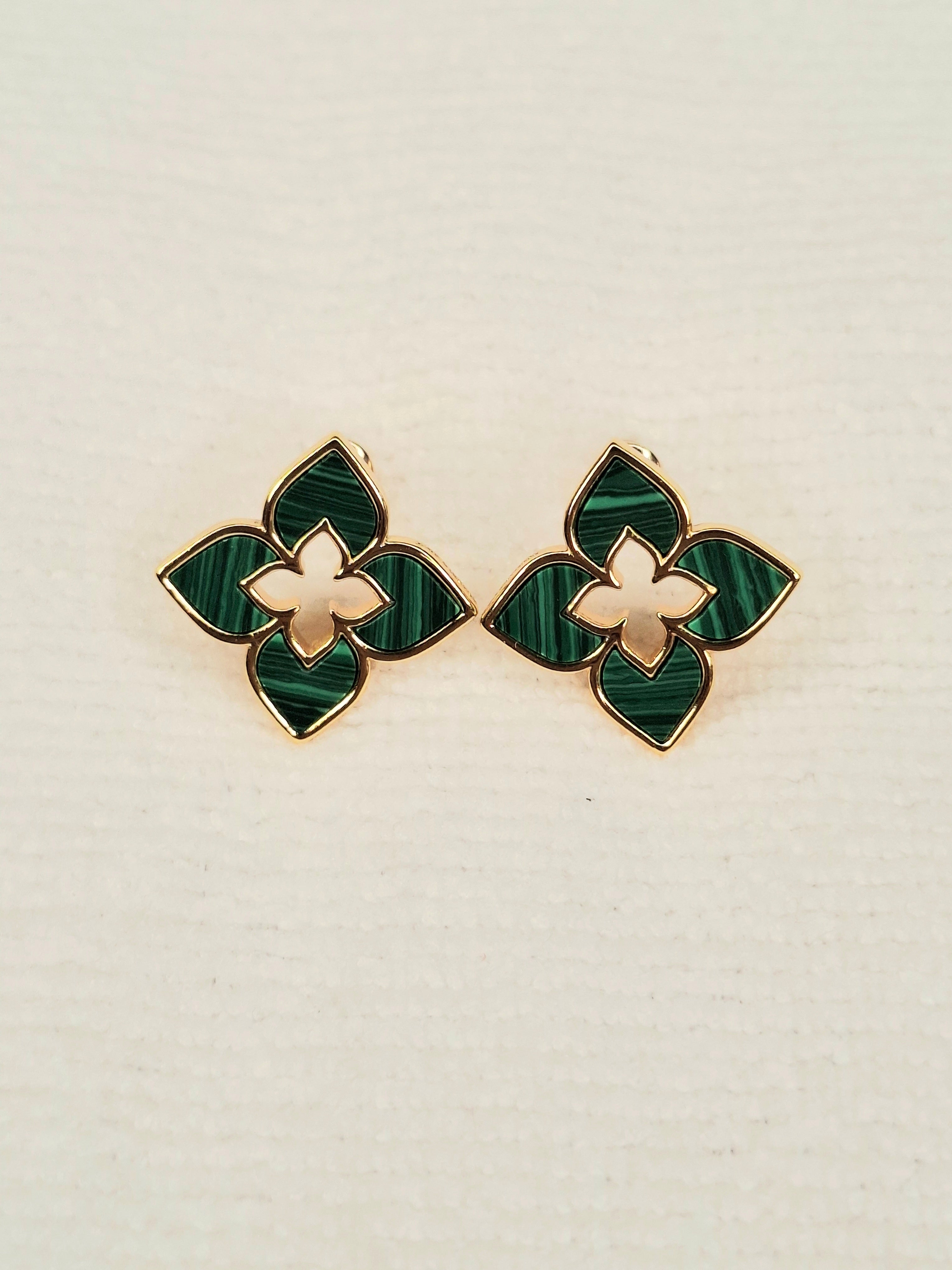 Alphabet RC Gold Plated green Clover Plain Stud Earring