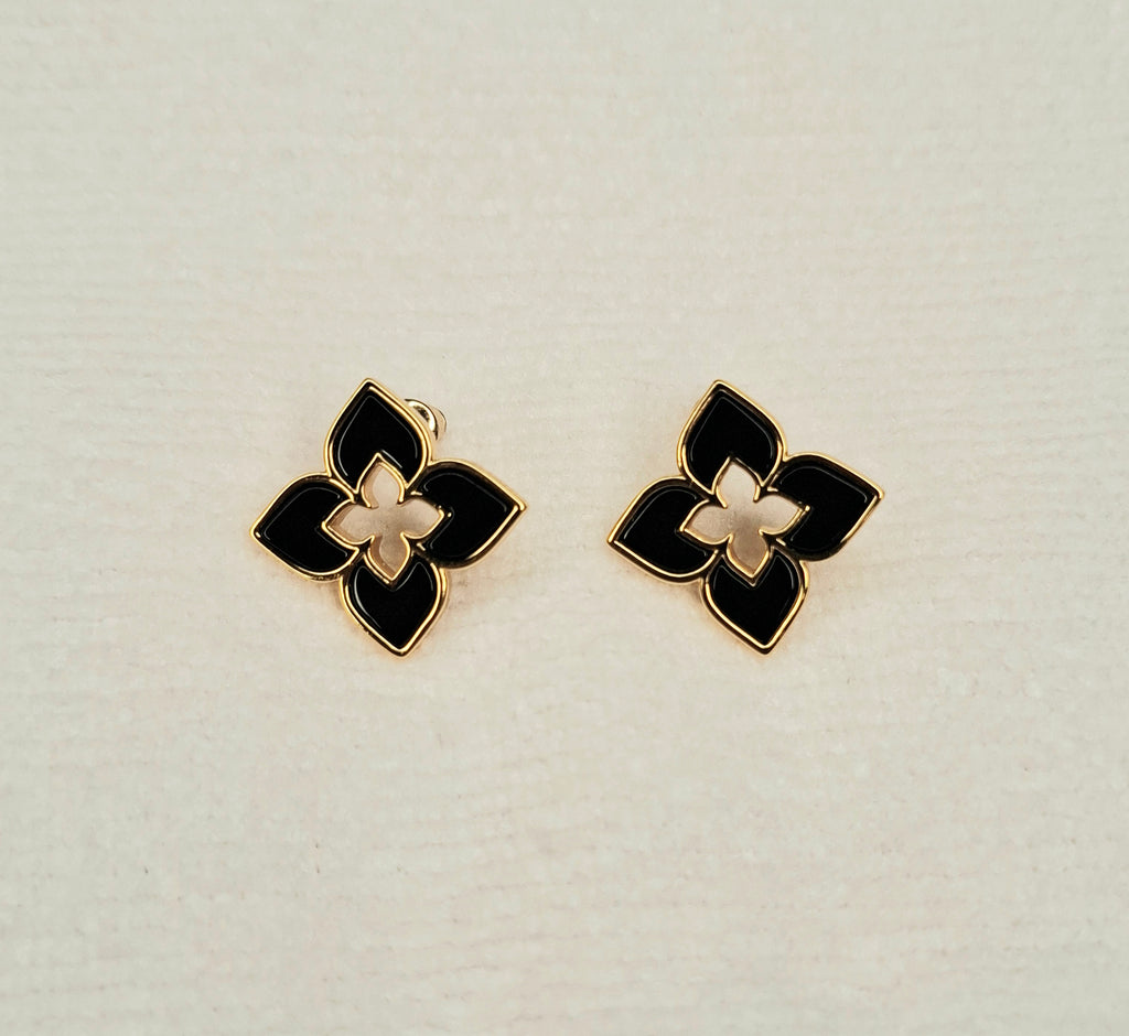 Alphabet RC Gold Plated Black Clover Plain Stud Earring