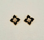 Alphabet RC Gold Plated Black Clover Plain Stud Earring