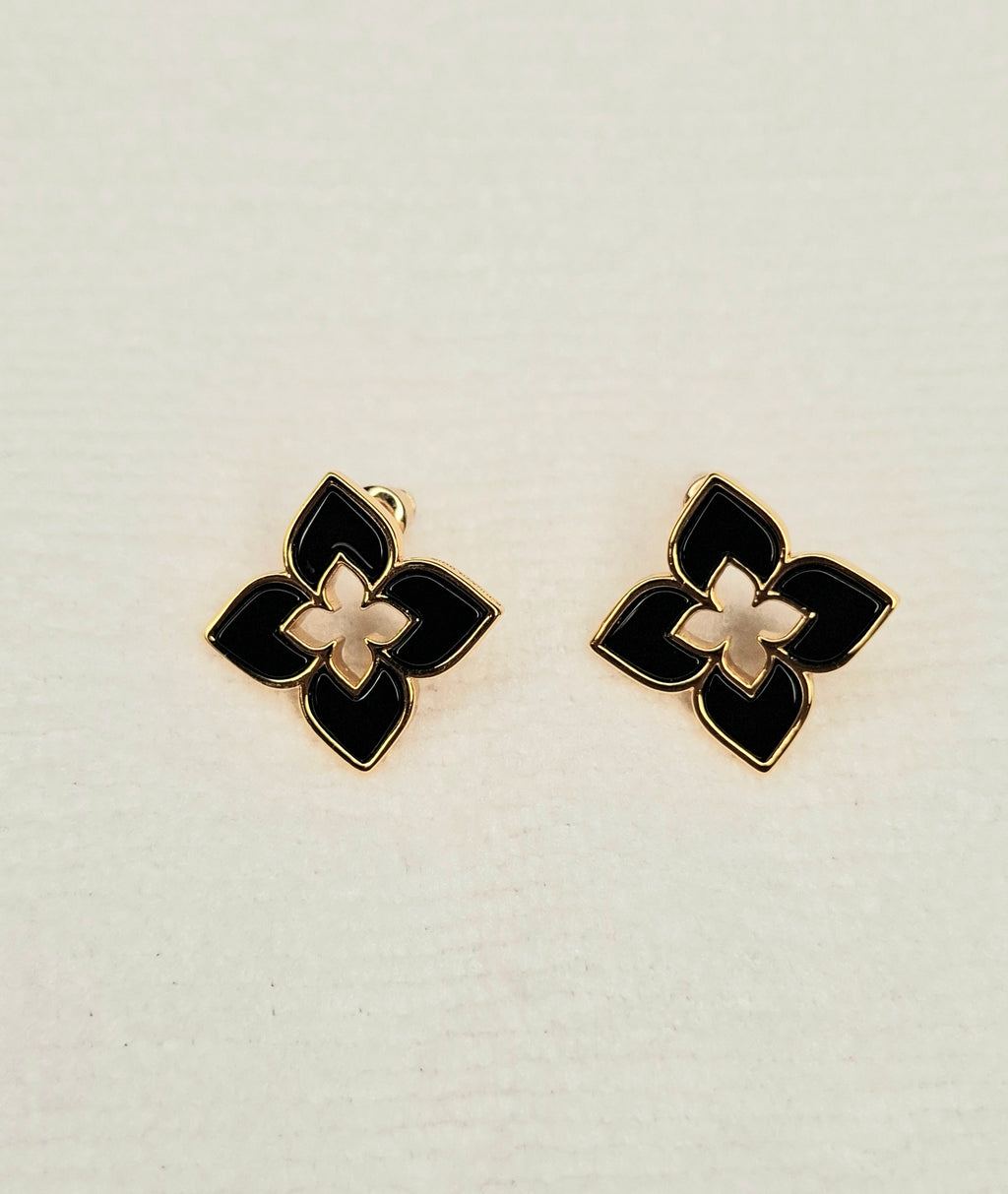 Alphabet RC Gold Plated Black Clover Plain Stud Earring