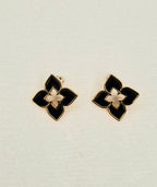Alphabet RC Gold Plated Black Clover Plain Stud Earring