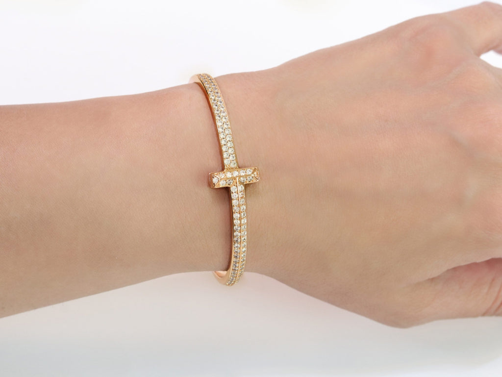 Alphabet T bracelet with full CZ in gold finish