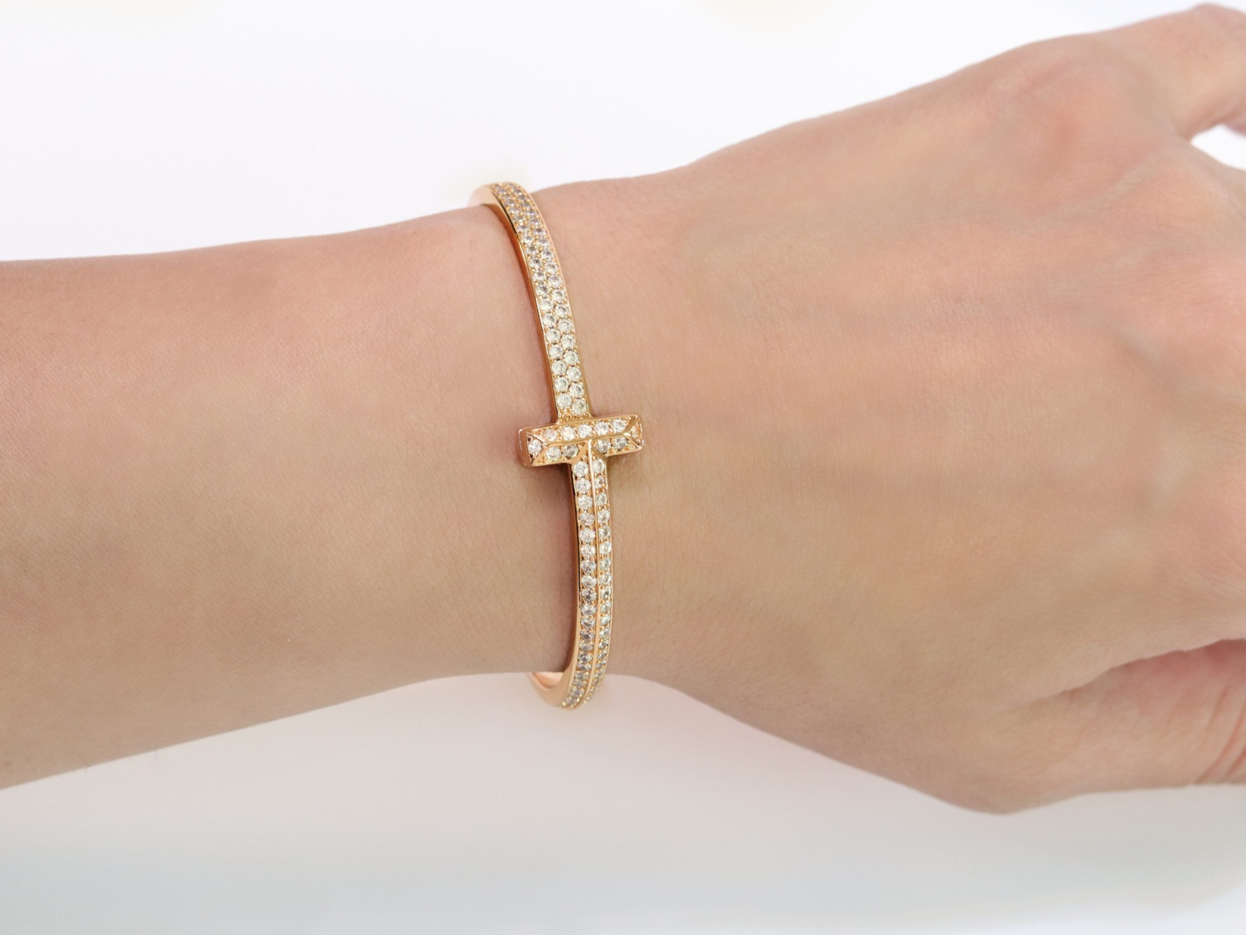 Alphabet T bracelet with full CZ in gold finish