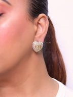 CZ Encrusted Motif Heart Statement Studs