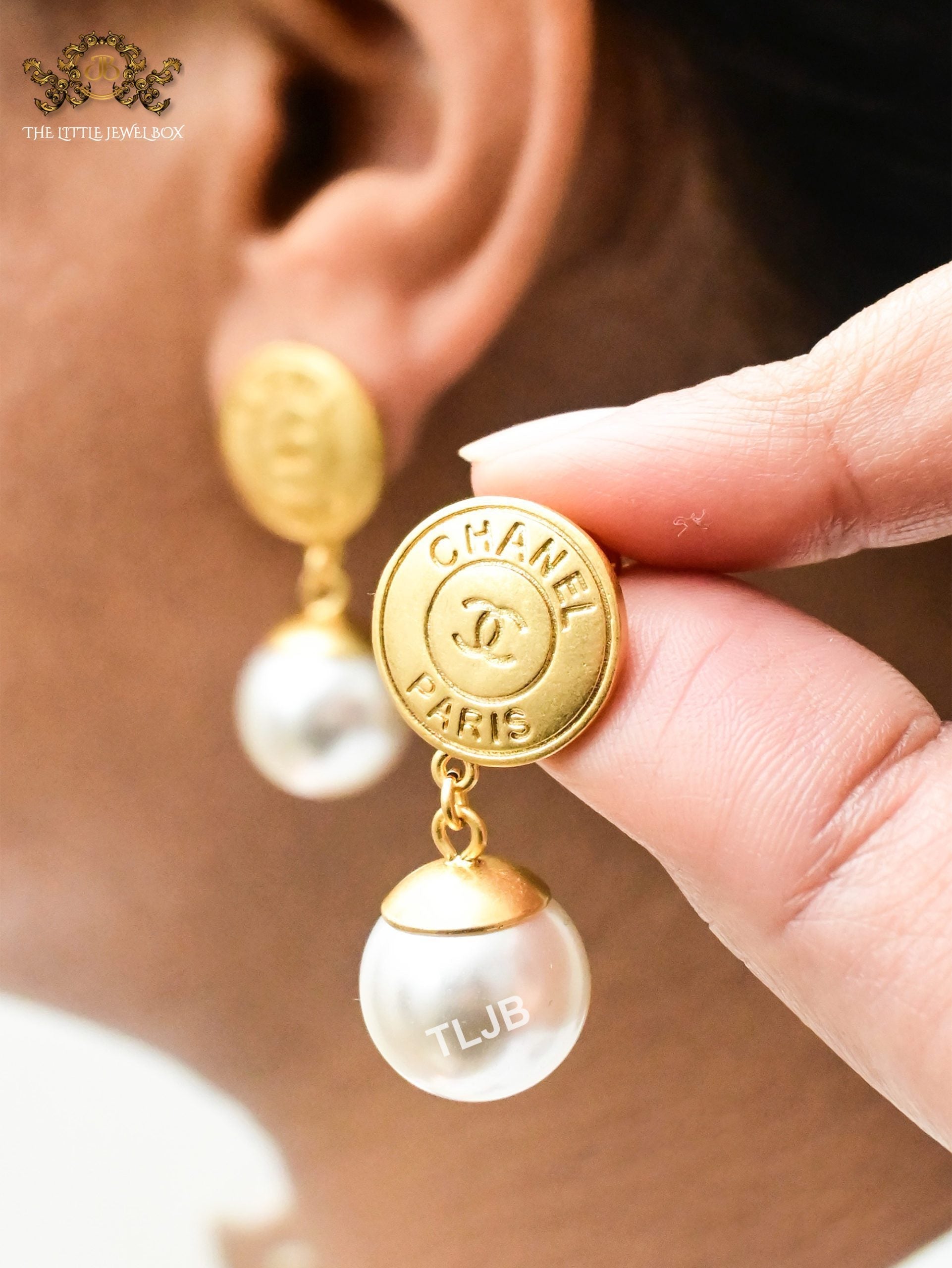 Double C gold round and pearl dangles