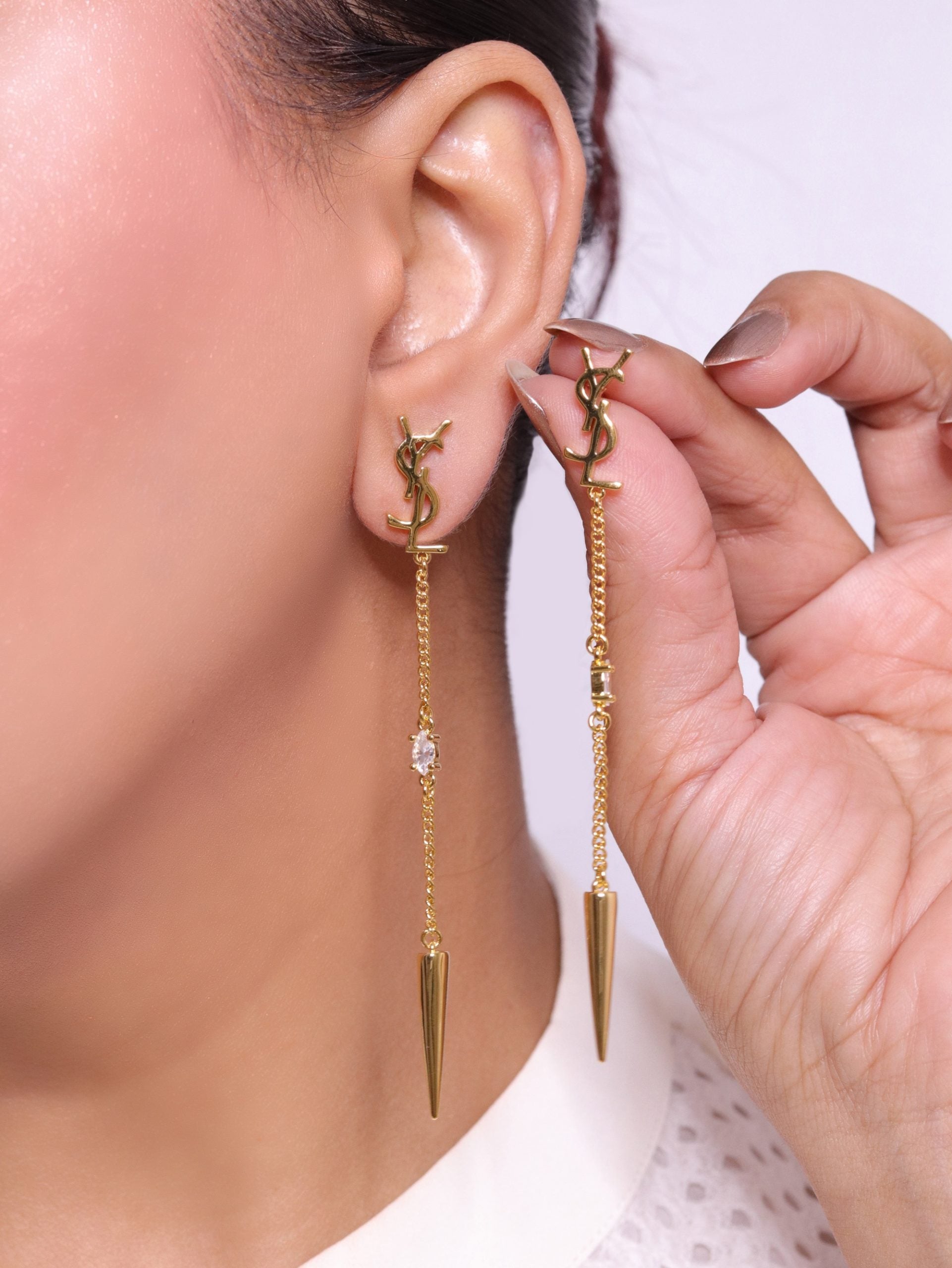 Alphabet YSL CZ and spike dangles
