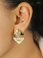 Alphabet P white triangle Studs