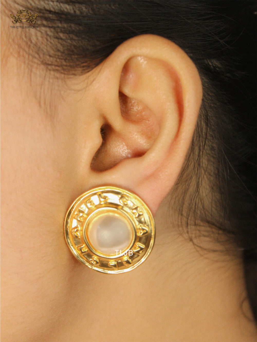 Double C pearl studs in Gold