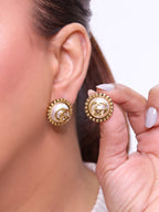 Double G rustic pearl studs