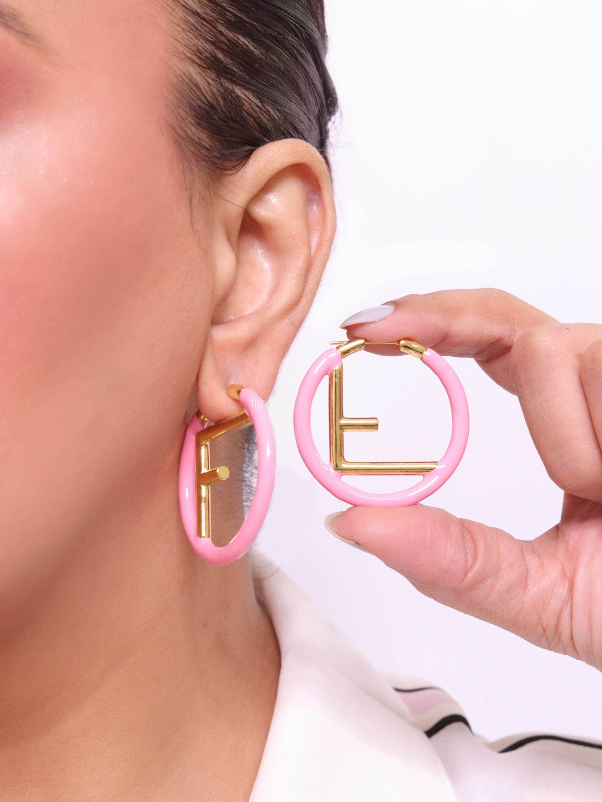Baby Pink Alphabet F Hoops