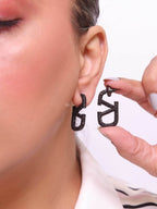 Alphabet V black rhinestones hoops