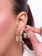 Double G rustic bow dangles with CZ