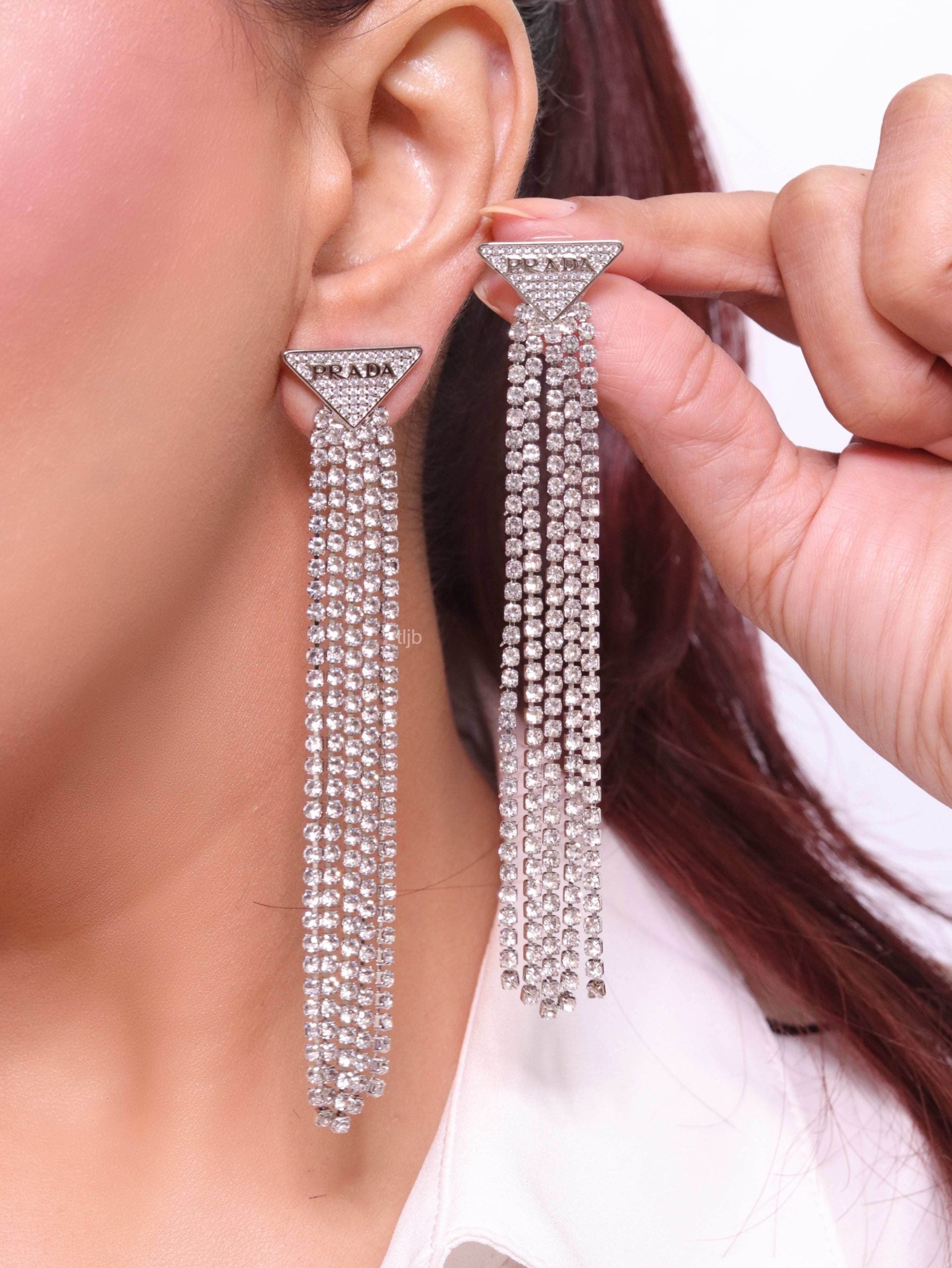 Alphabet P long dangles in platinum finish in cz