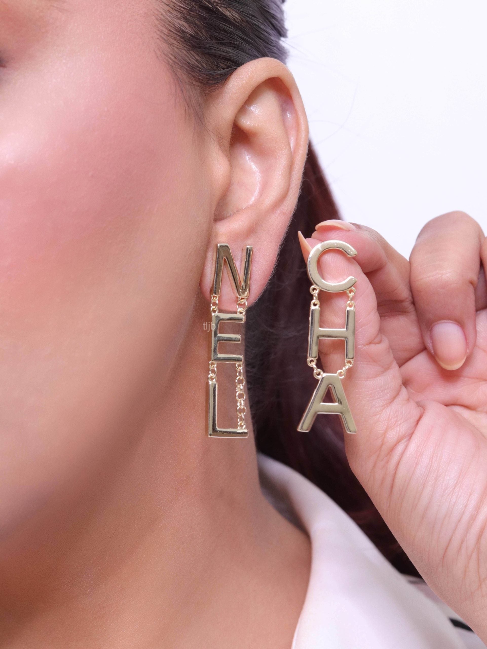 Double C long gold dangles