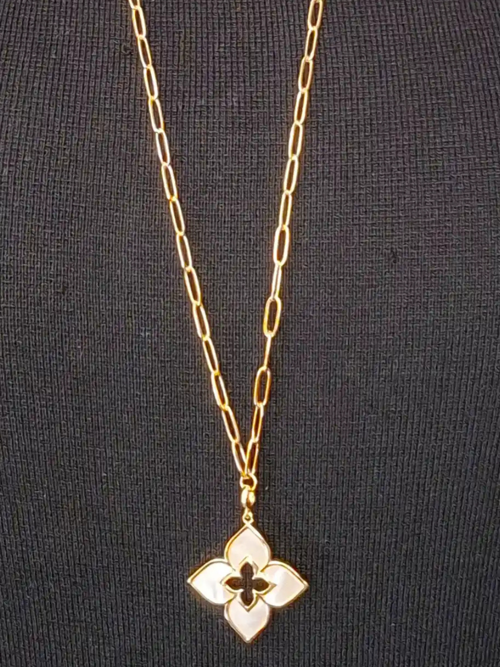 Alphabet RC Gold Plated White Clover Plain Pendant Necklace