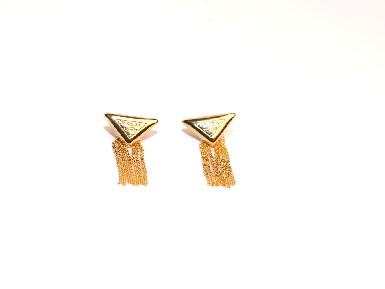Alphabet P triangle motif Chain Tassles gold earrings