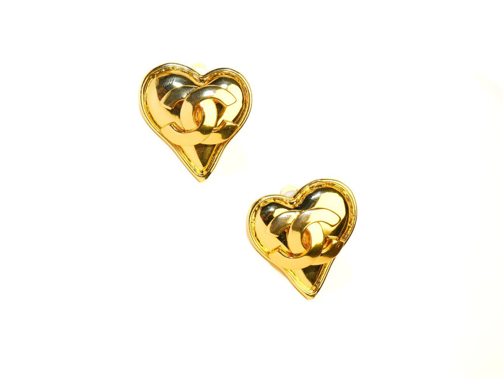 cross twin C stereo heart Clipon Stud earrings