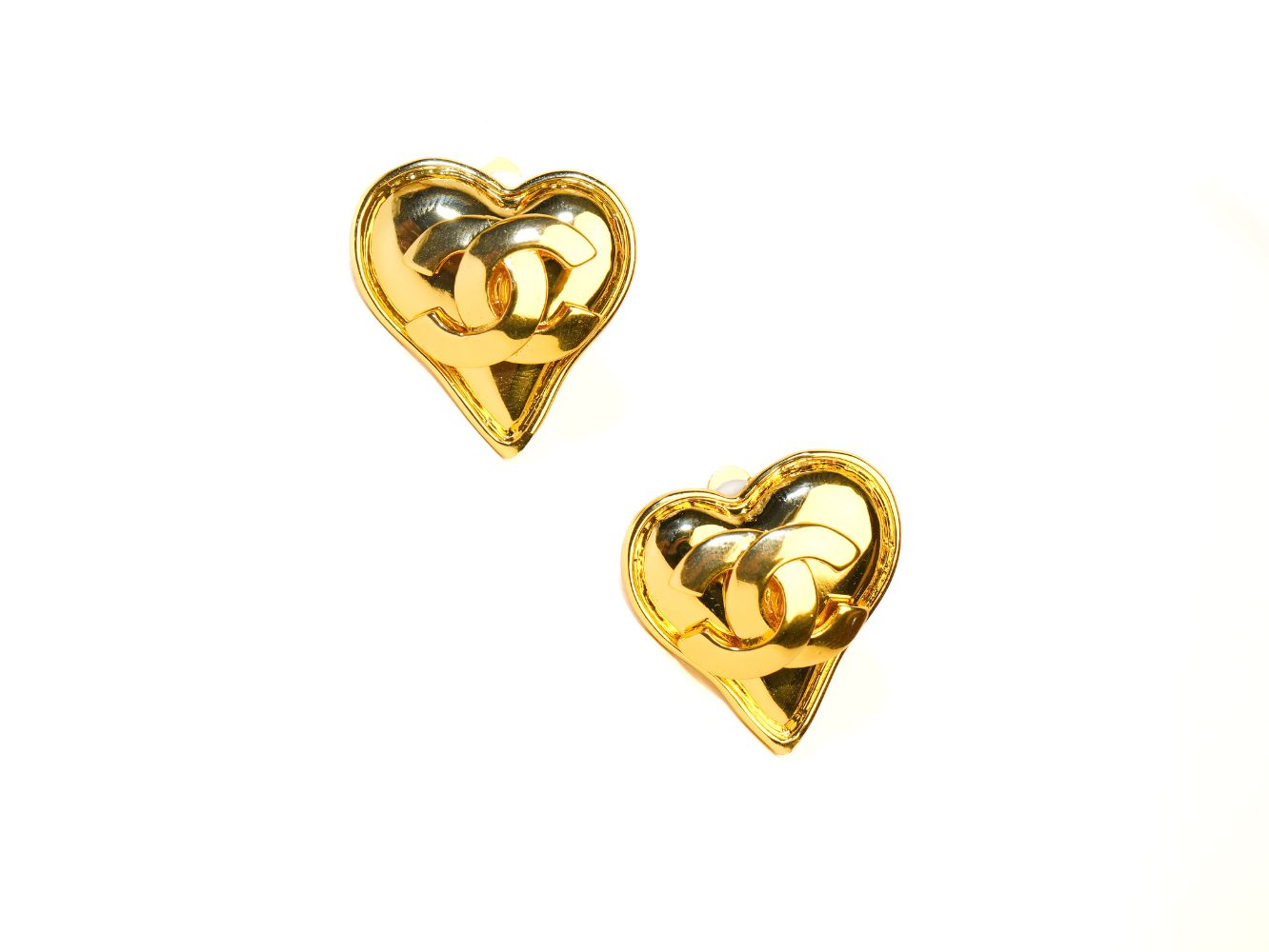 cross twin C stereo heart Clipon Stud earrings