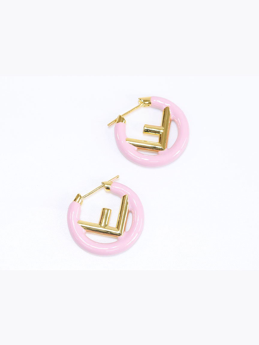 Baby Pink Alphabet F Hoops 25mm
