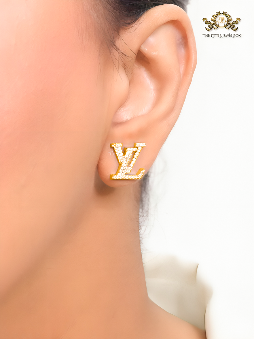 Alphabet L Gold CZ studs
