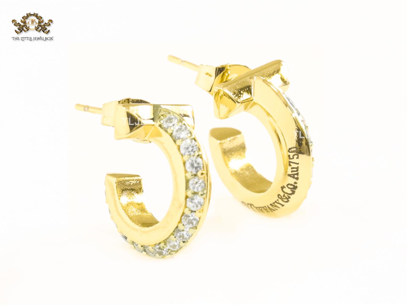 Alphabet T  gold hoops with cz