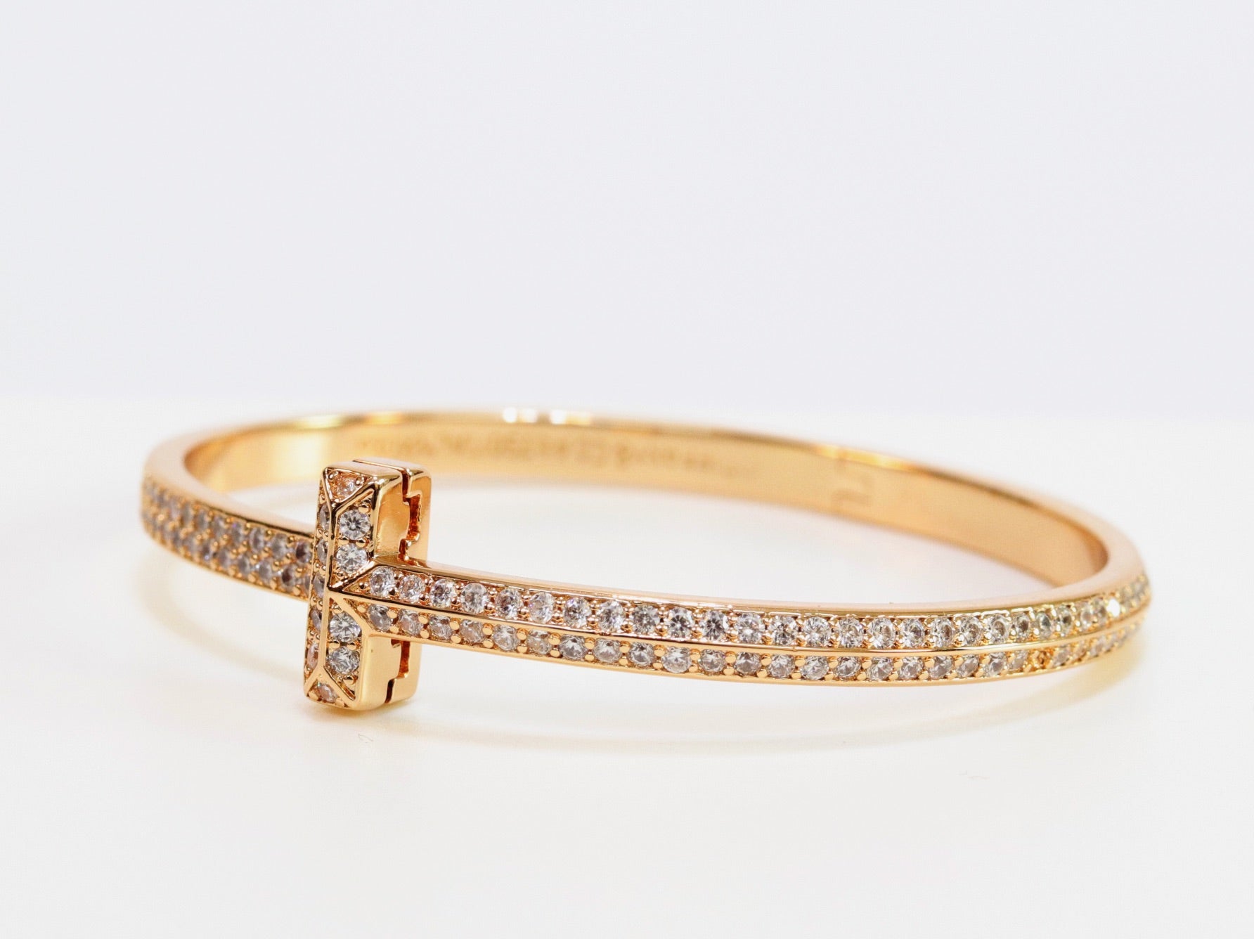 Alphabet T bracelet with full CZ in gold finish