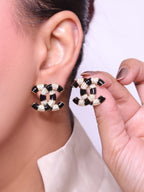 Double C Black Enamel CZ earrings