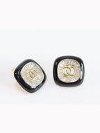 Double C Black enamel CZ square studs