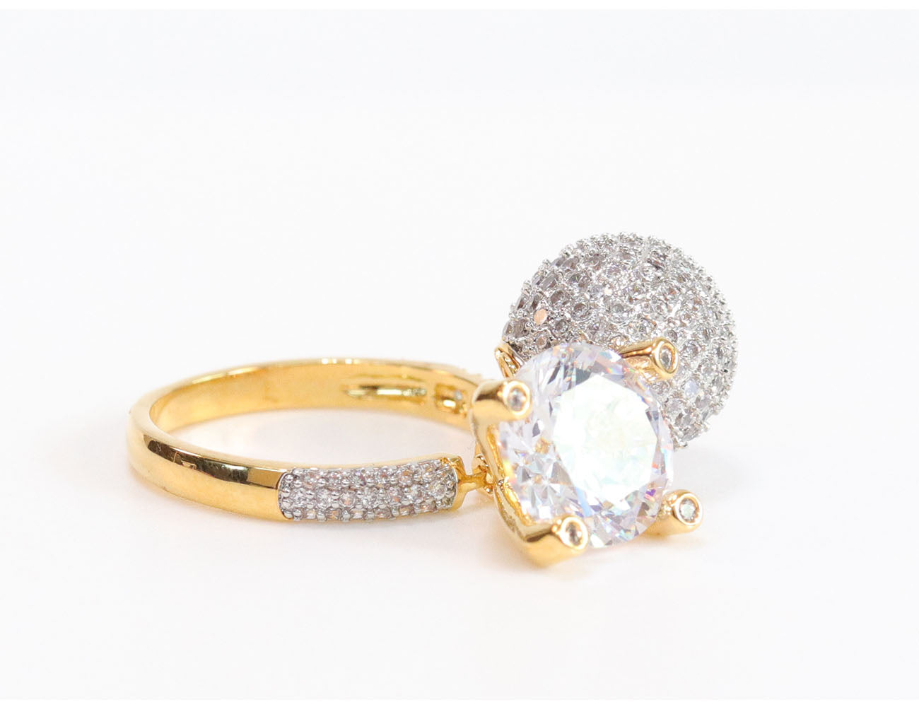Gold double Cz bomber ring