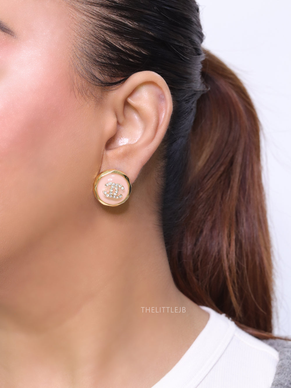 Double C Gold and pink halo studs