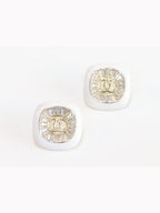 Double C White enamel CZ square studs
