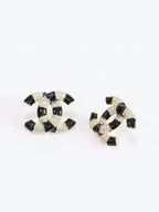 Double C Black Enamel CZ earrings