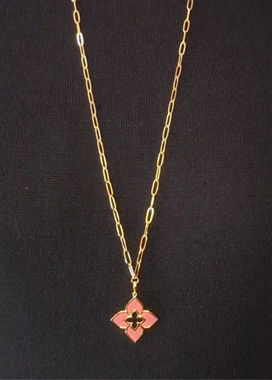 Alphabet RC Gold Plated Pink Clover Plain Pendant Necklace