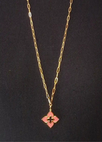 Alphabet RC Gold Plated Pink Clover Plain Pendant Necklace