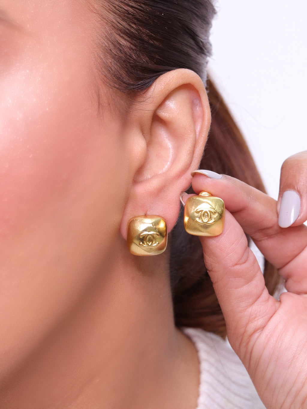 Double C matte gold studs