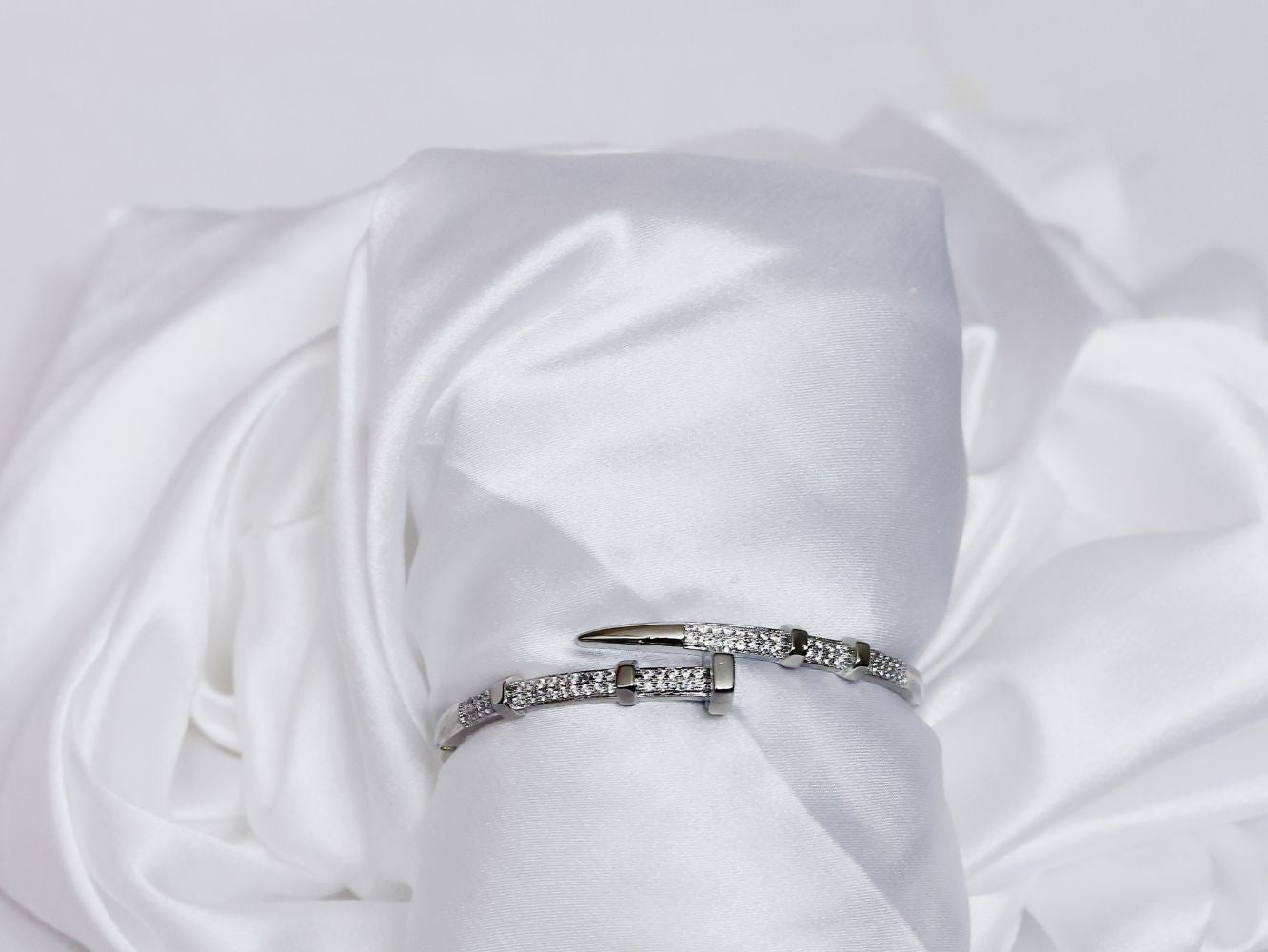 Platinum Plated CZ Nail and Nut Bracelet