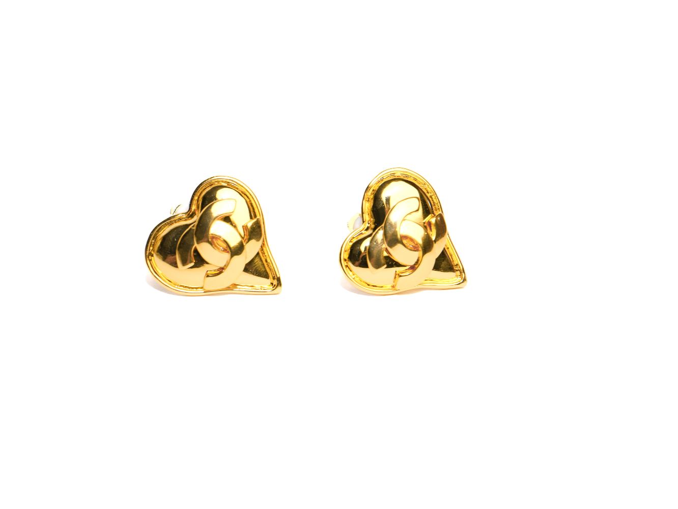 cross twin C stereo heart Clipon Stud earrings