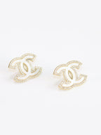 Double C White MOP CZ border earrings