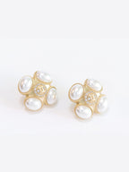 Gold double C CZ & pearl Bubble Square Studs